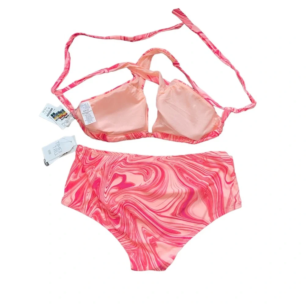 Time and Tru Women’s Pink Retro Two Piece Swimsuit Set- NEW Size 8-10 - Picture 3 of 6